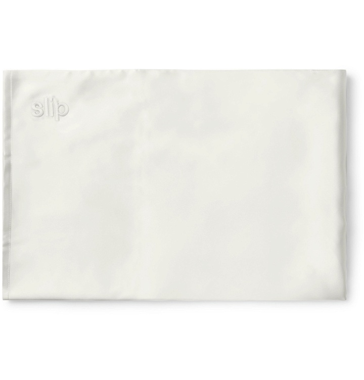 Photo: Slip - Embroidered Mulberry Slipsilk Queen Pillowcase - White