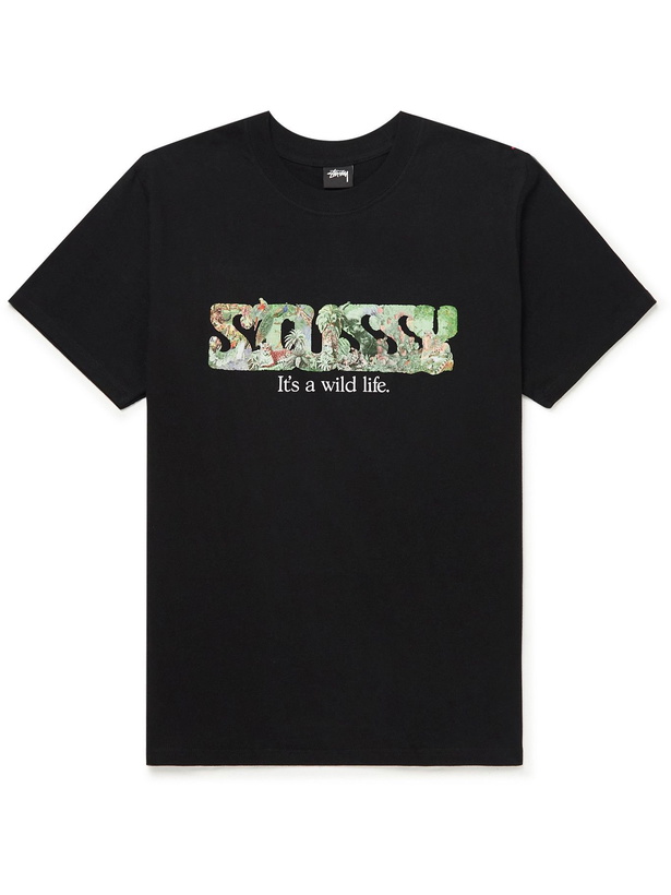 Photo: STÜSSY - Printed Cotton-Jersey T-Shirt - Black