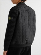 Stone Island - Quilted Shell and Ribbed Wool-Blend Bomber Jacket - Black