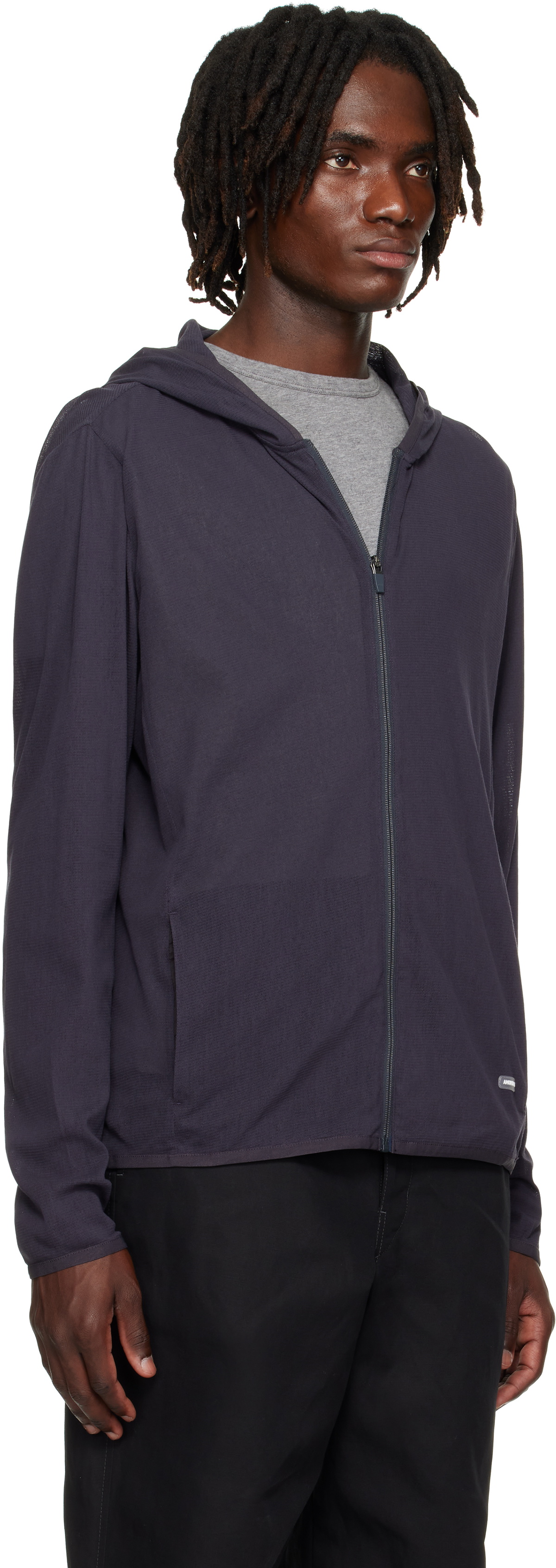 AMOMENTO Gray Mesh Hooded Zip Jacket