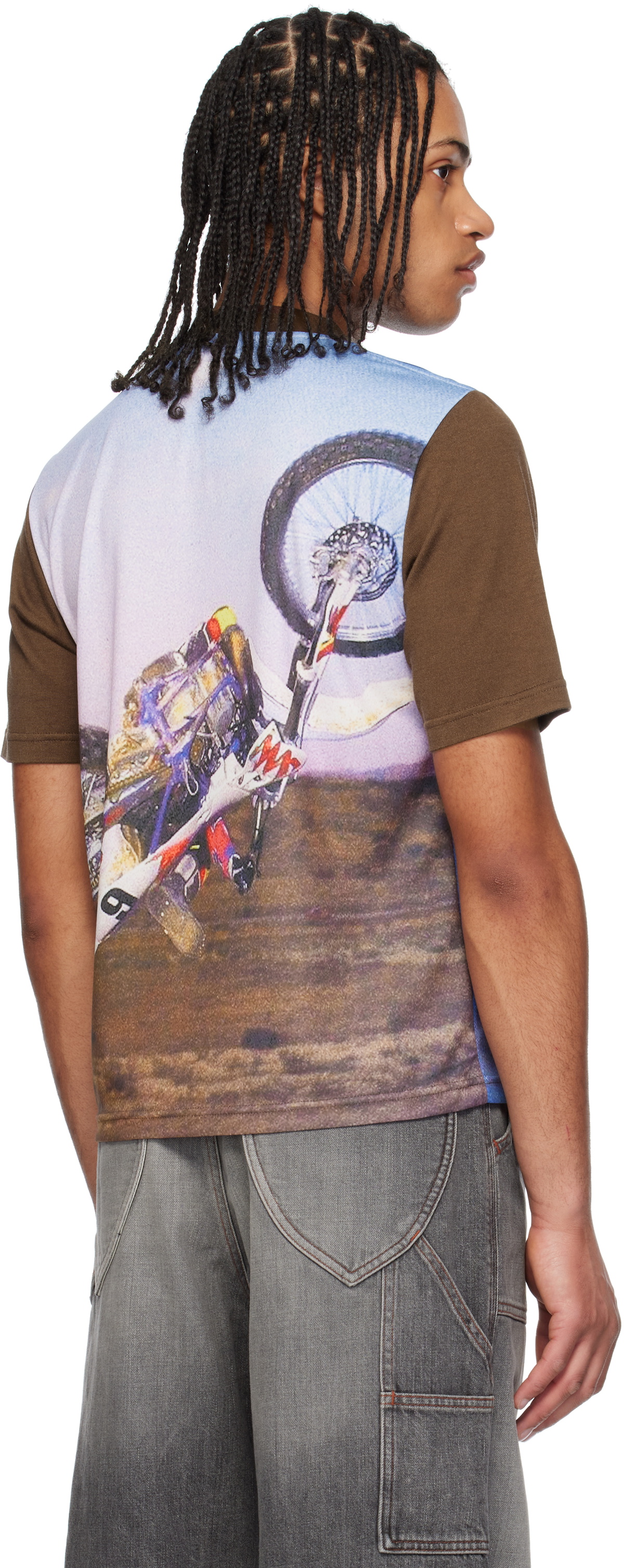 RICE NINE TEN Blue & Brown Photo Print T-shirt