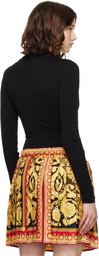 Versace Black Safety Pin Draped Fitted Bodysuit