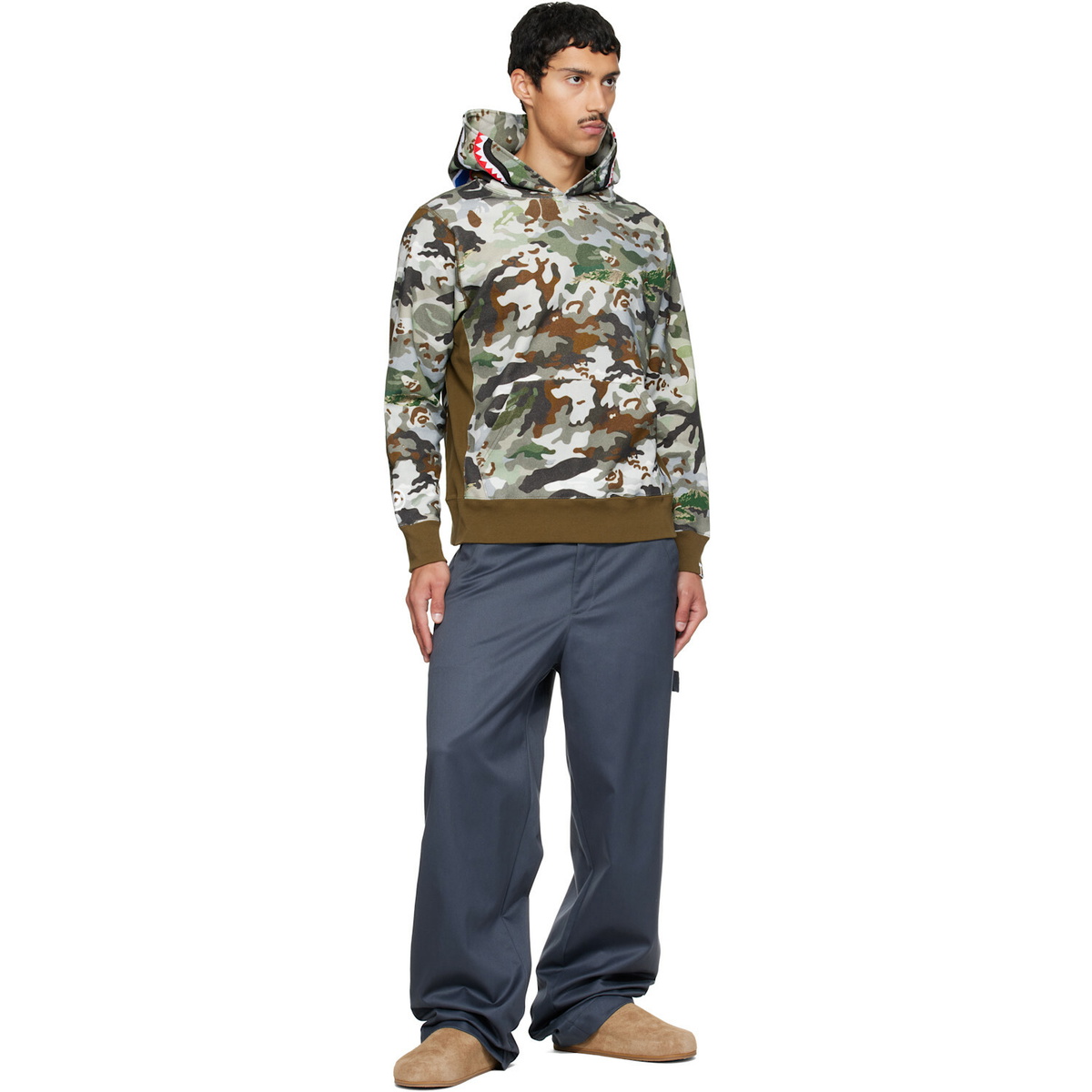 BAPE Khaki Hybrid Camo Shark Pullover Hoodie