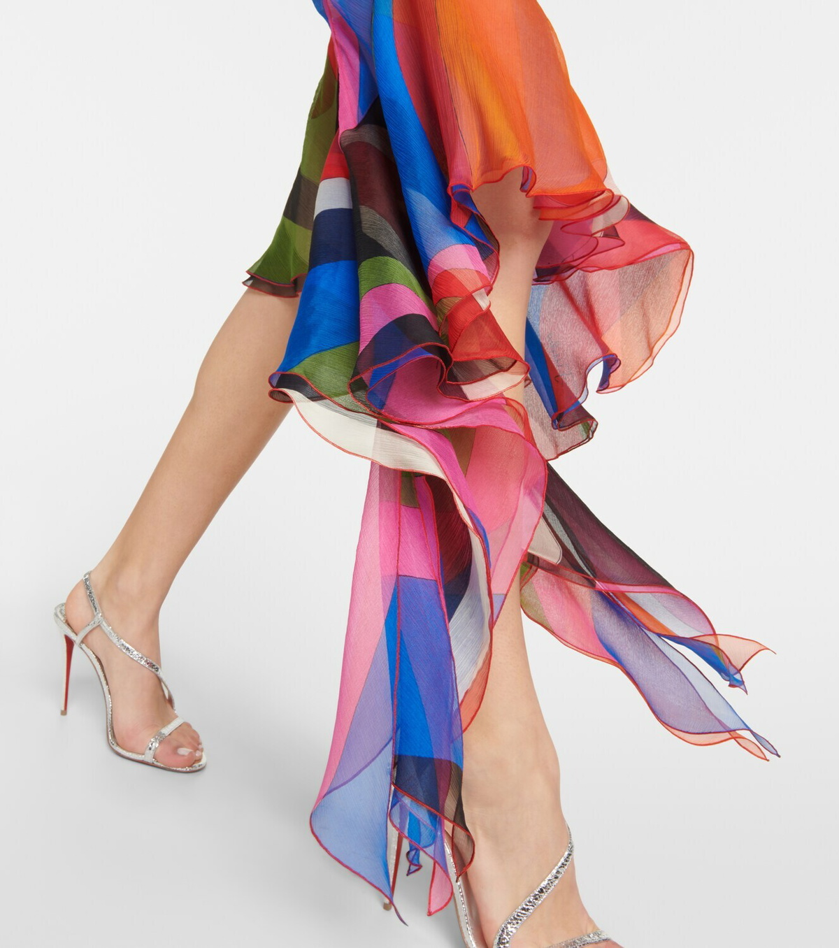 pucci midi dresses Pucci - Marmo Print V neck Dress with Asymmetrical Hem - Size: 44 - Turquoise