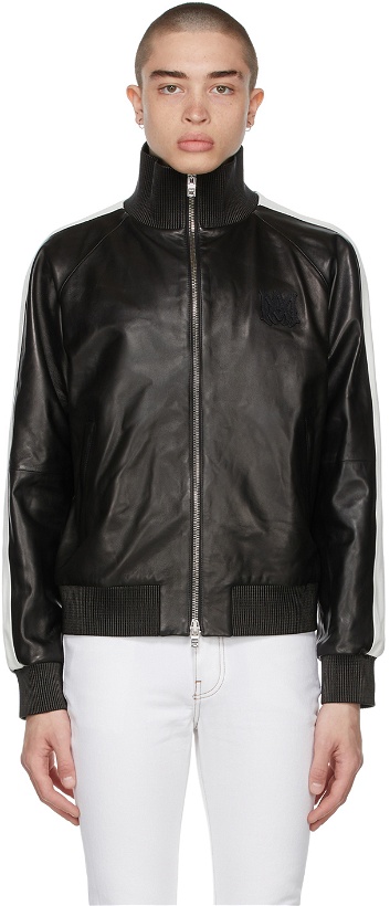 Photo: AMIRI Black Leather M.A. Zip Track Jacket