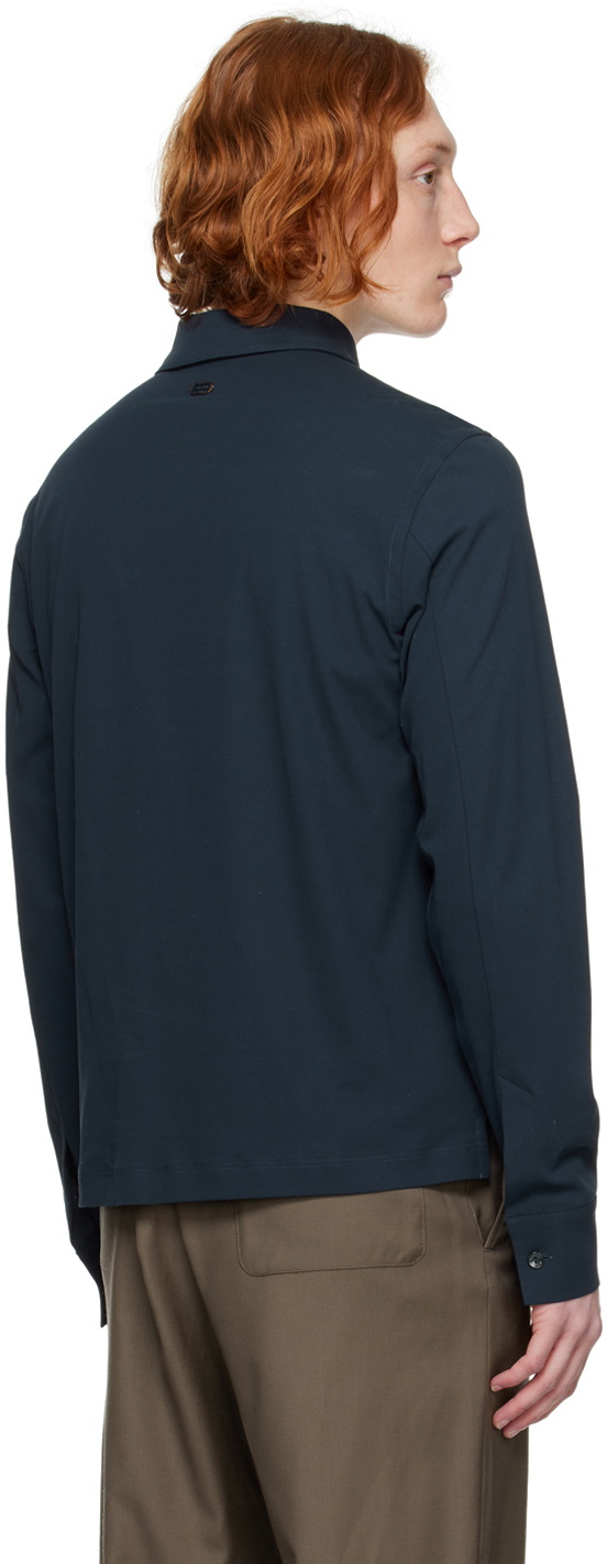 Agnona Navy Spread Collar Long Sleeve Polo