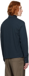 Agnona Navy Spread Collar Long Sleeve Polo