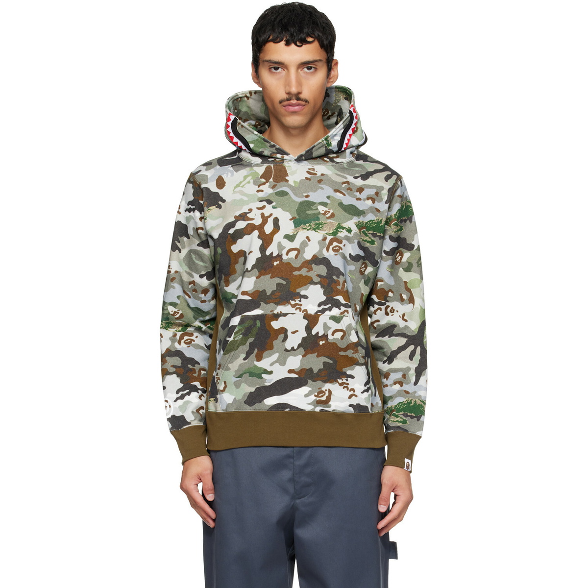 BAPE Khaki Hybrid Camo Shark Pullover Hoodie