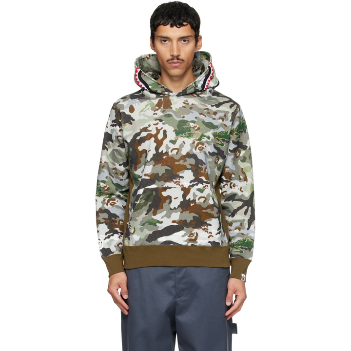 Photo: BAPE Khaki Hybrid Camo Shark Pullover Hoodie