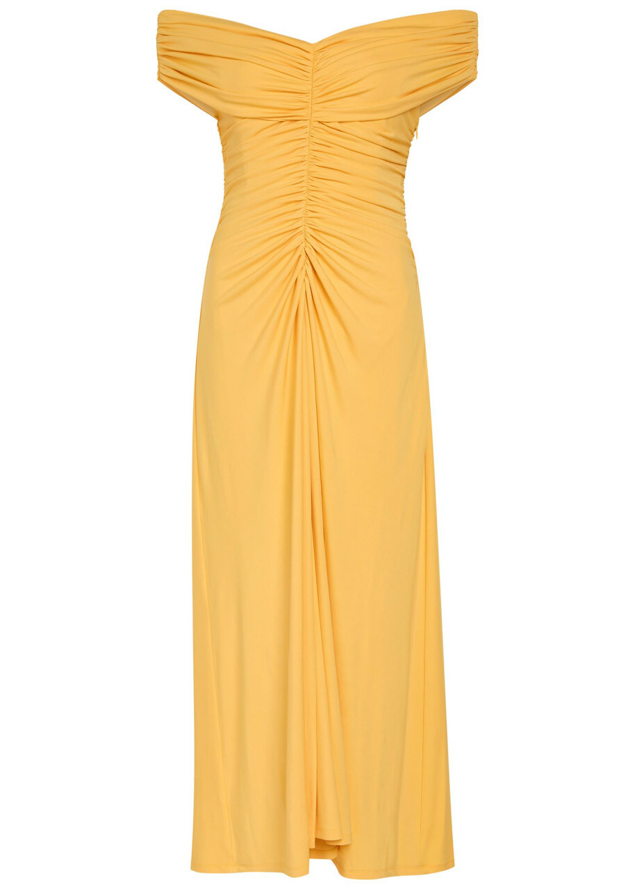 Simkhai Sheyda Draped Stretch-jersey Midi Dress Yellow