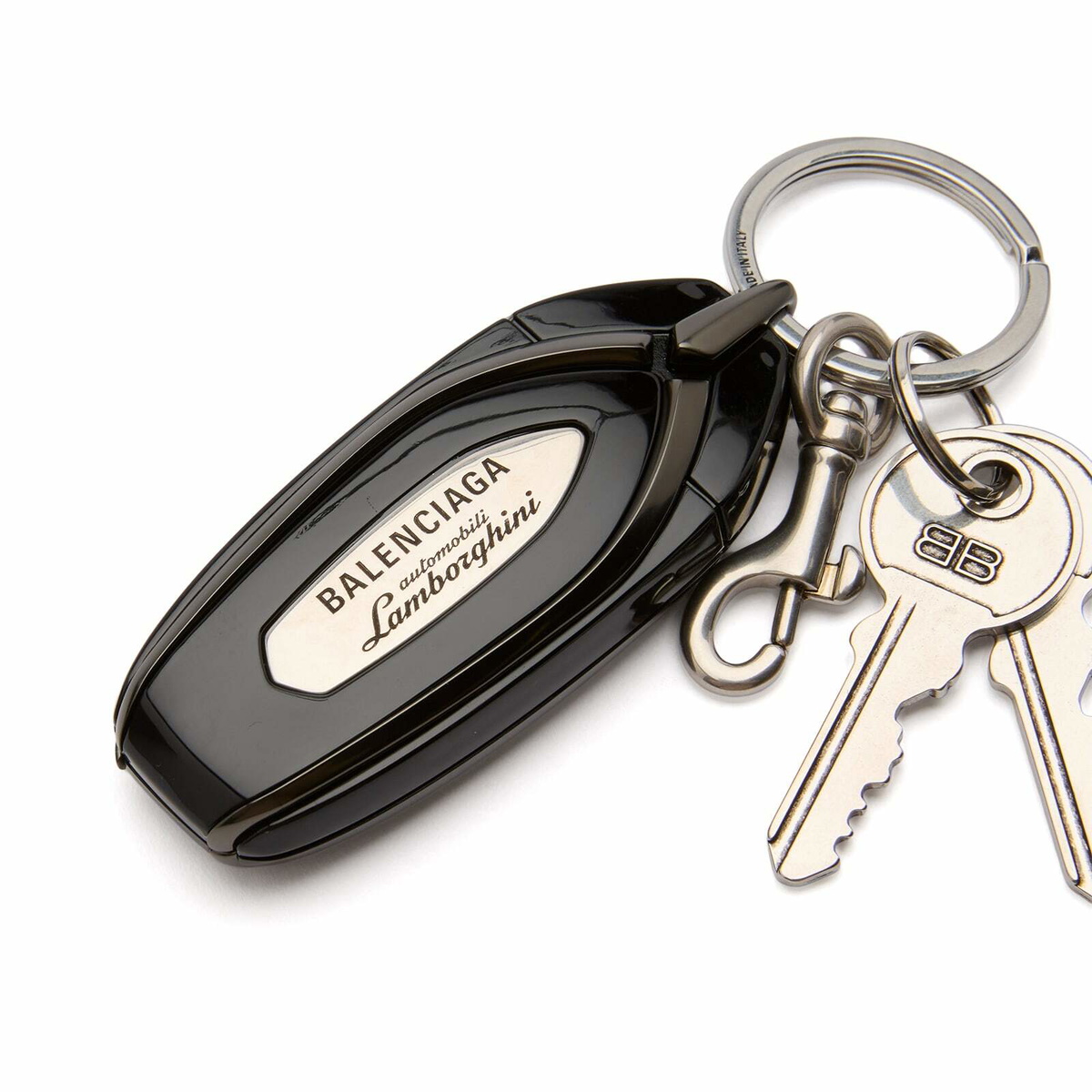 Balenciaga Men's Lamborghini Key Keychain in Silver/Black 