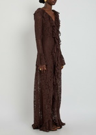 DE LA Vali Clementina Ruffled Guipure Lace Maxi Dress Brown