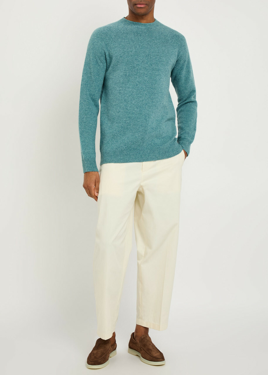 Sunspel Melangé Wool Jumper Light Blue