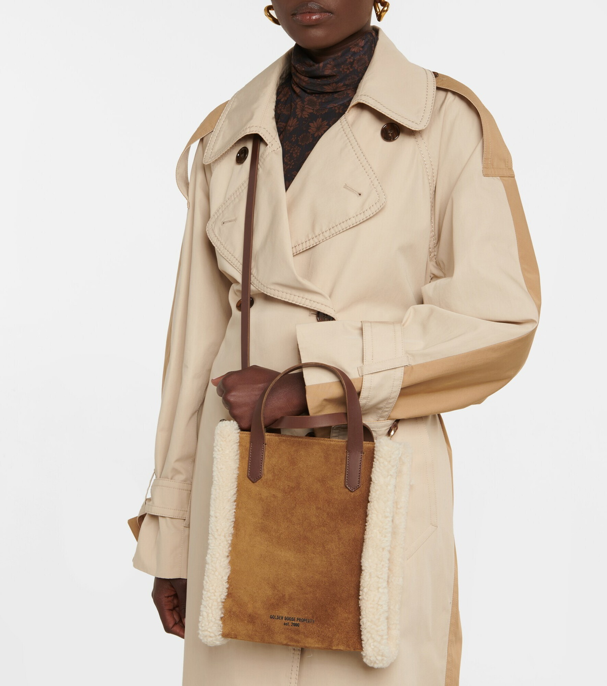 Golden Goose - Mini California shearling-trimmed tote