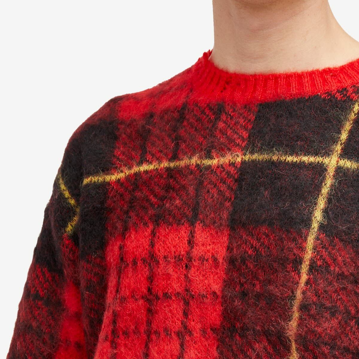 Alexander McQueen Men's Brushed Mohair Tartan Jumper in Red/Black