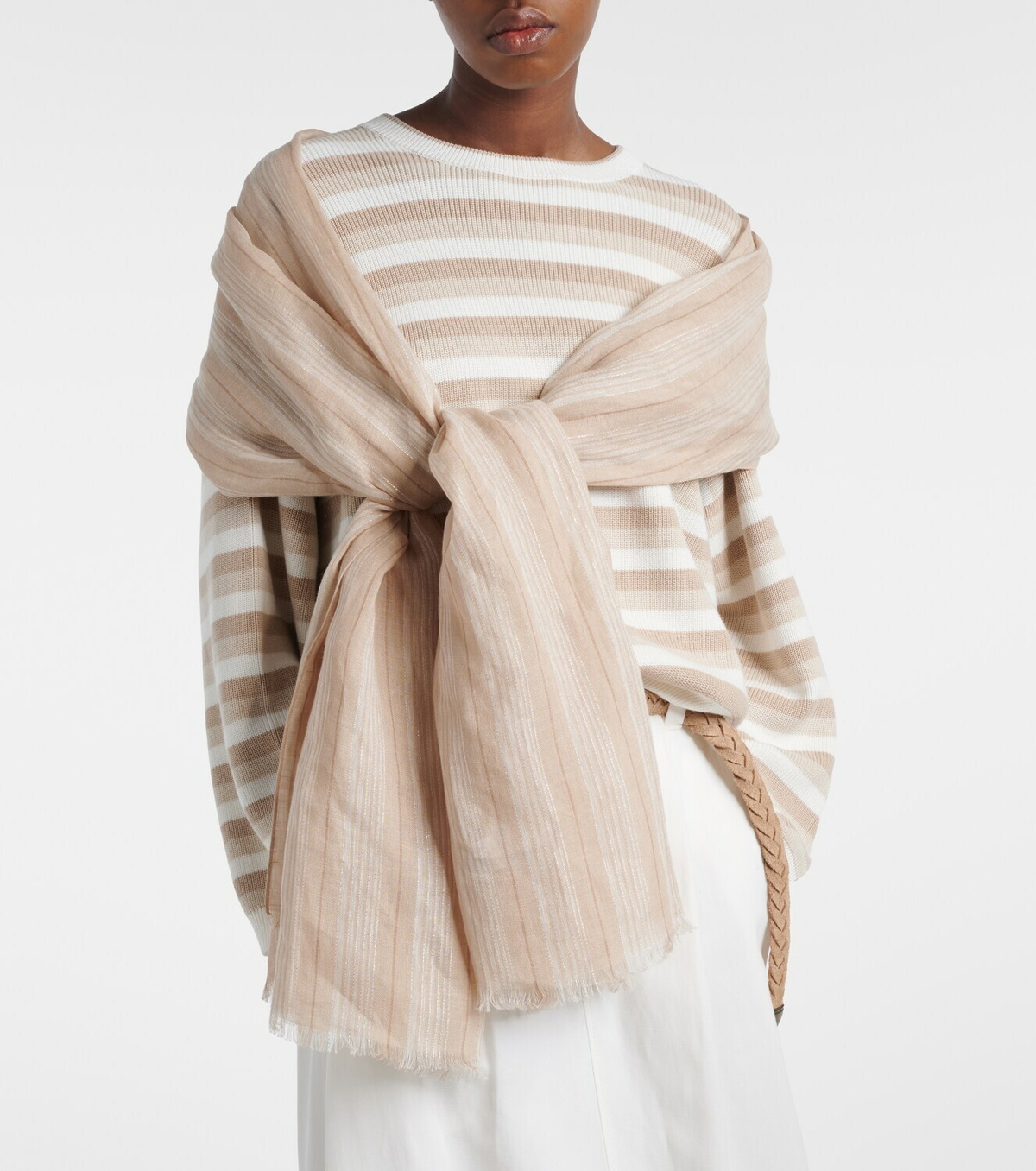 Brunello Cucinelli Striped linen-blend scarf