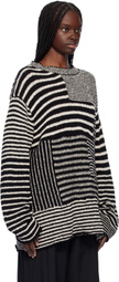YOHJI YAMAMOTO Black & Off-White 3G1P Border Round Neck Knit Sweater