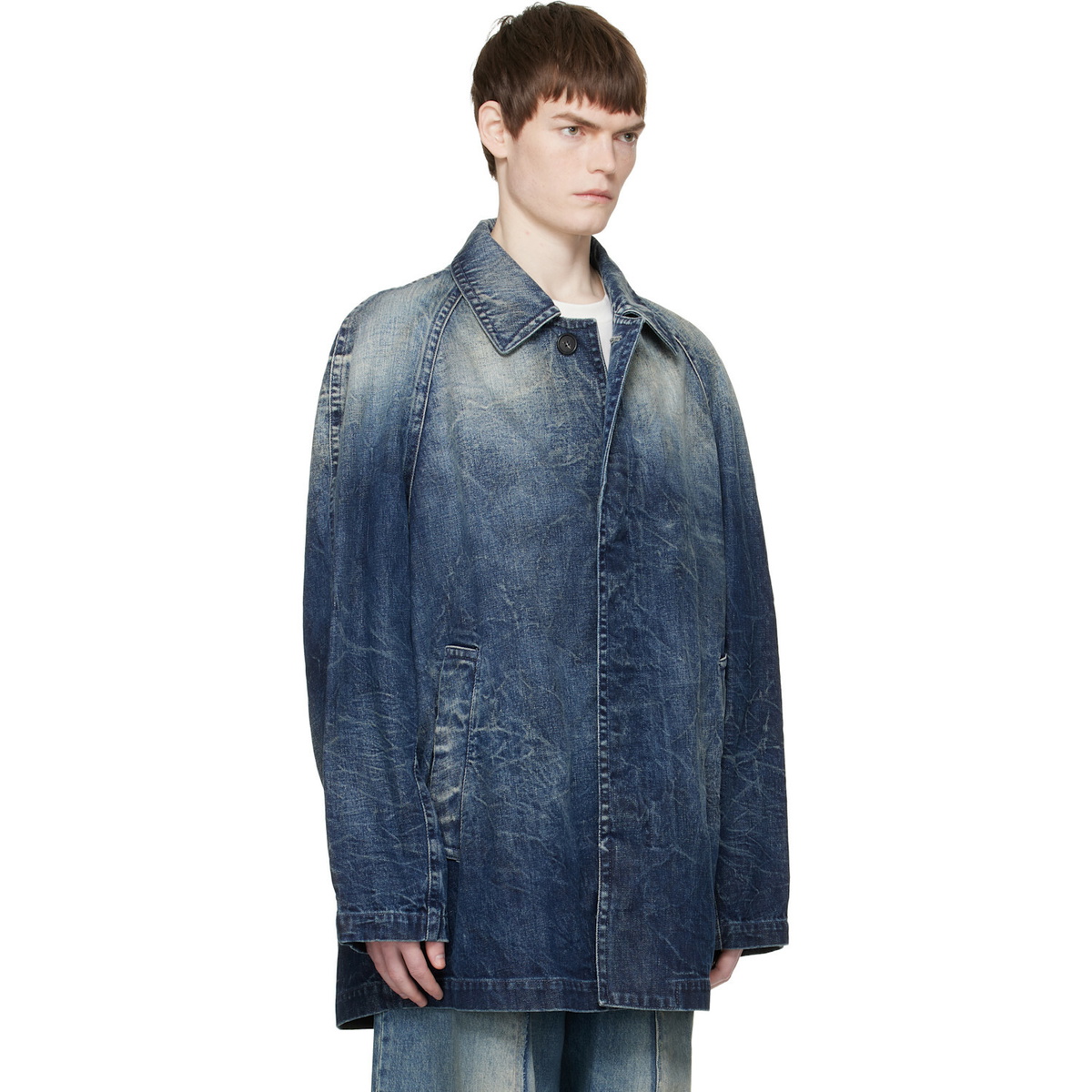 MM6 Maison Margiela Blue Faded Denim Coat