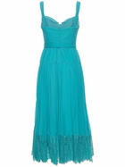 SELF-PORTRAIT - Pleated Chiffon Midi Dress W/lace