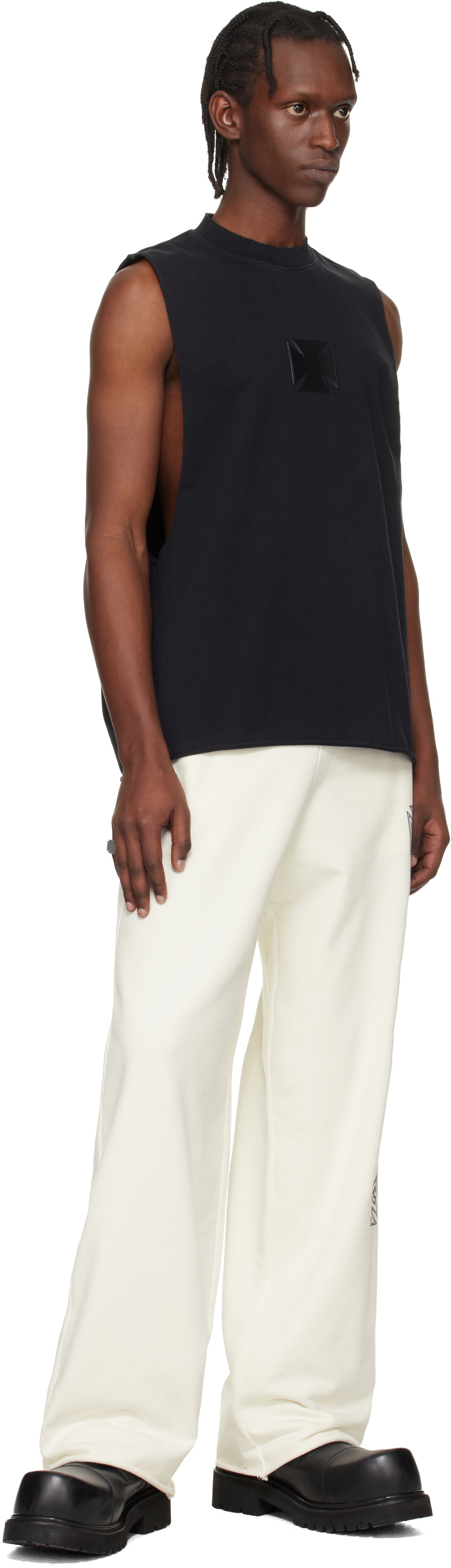VETEMENTS Black Biker Logo Leather Cross Interlock Tank Top