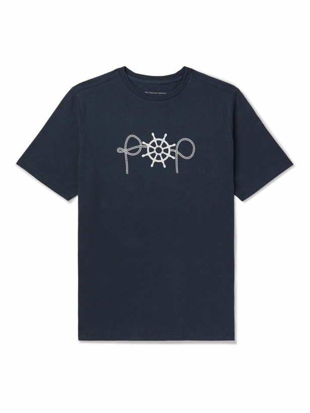 Photo: Pop Trading Company - Captain Logo-Print Cotton-Jersey T-Shirt - Blue