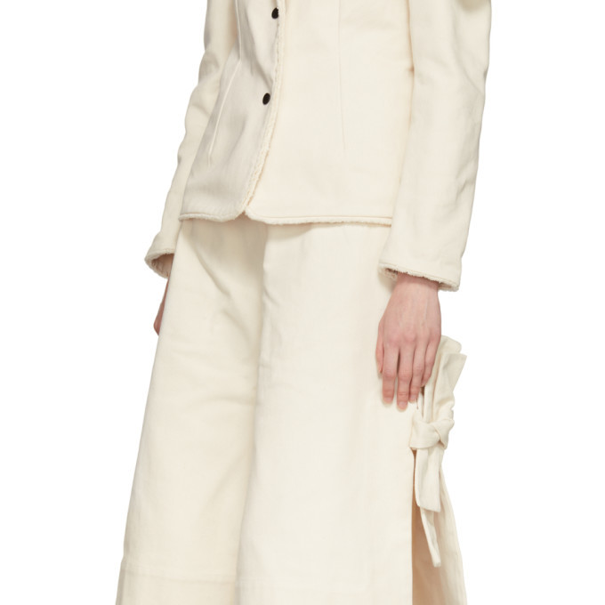 Roberts | Wood Off-White Twill Raw Split Trousers