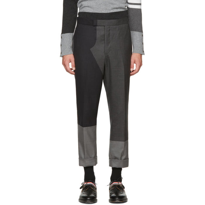 Photo: Thom Browne Grey Pattern Patchwork Backstrap Trousers
