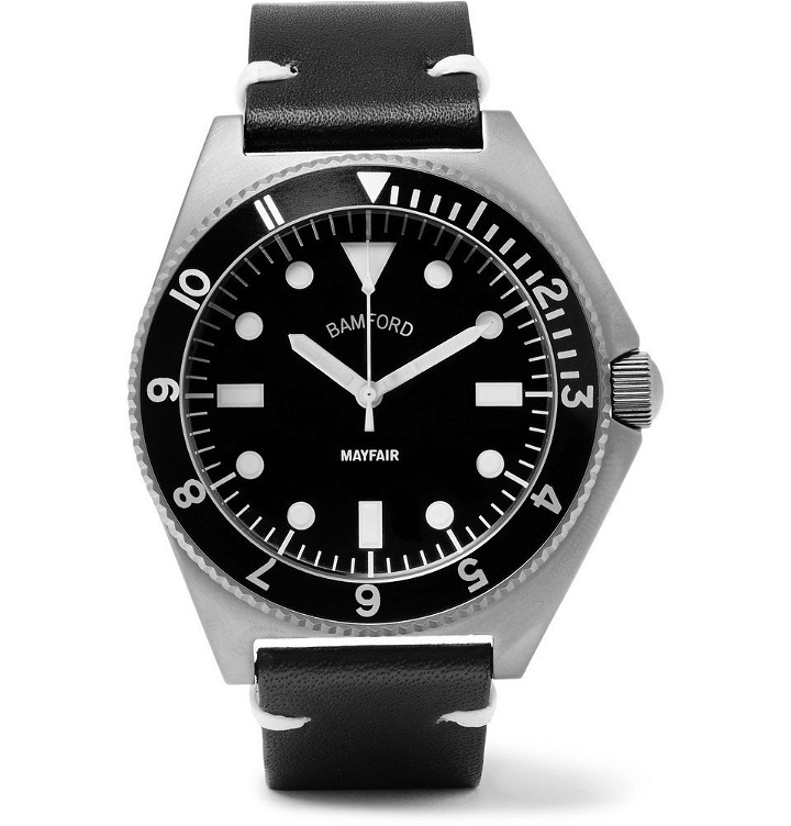 Photo: Bamford Watch Department - Mayfair Brushed Stainless Steel and Leather Watch - Men - Black