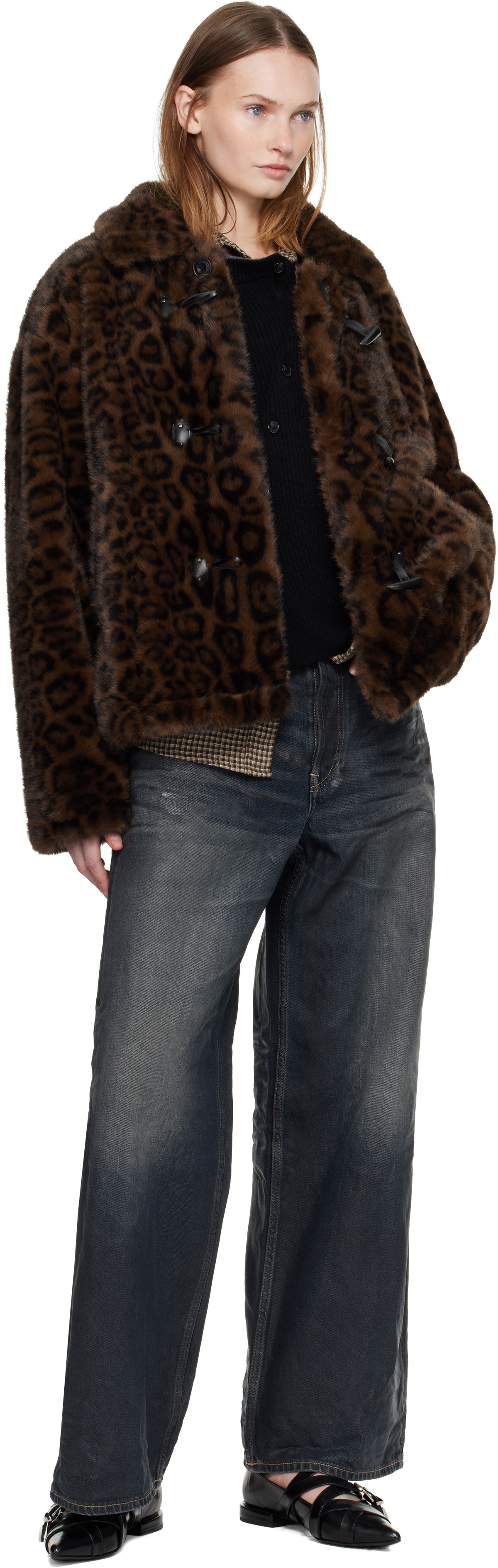 Andersson Bell Brown & Black Leopard Fur Duffle Jacket