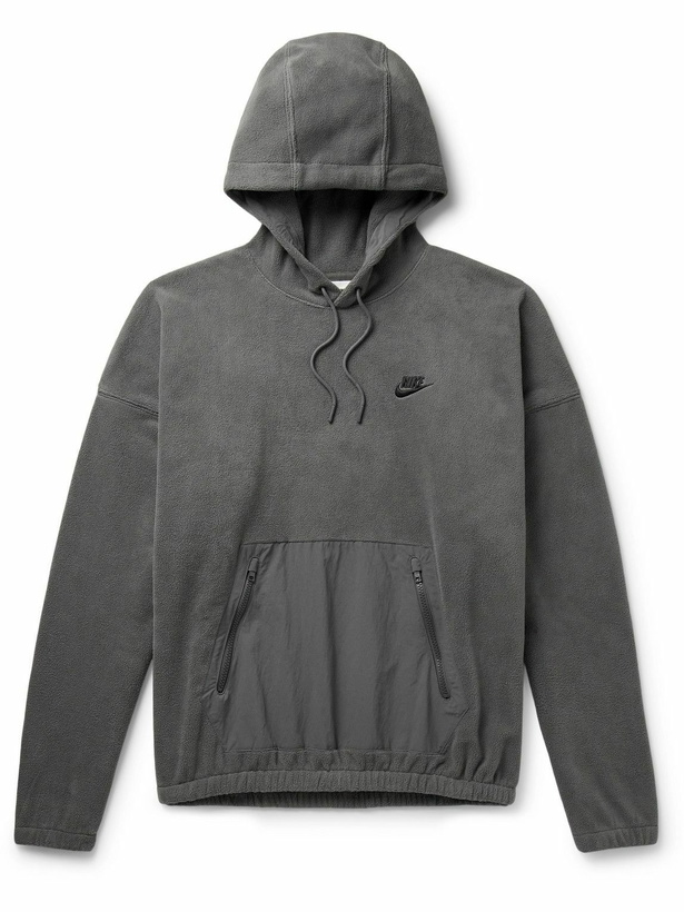 Photo: Nike - Club Nylon-Trimmed Logo-Embroidered Fleece Hoodie - Gray