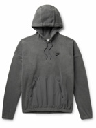Nike - Club Nylon-Trimmed Logo-Embroidered Fleece Hoodie - Gray