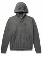 Nike - Club Nylon-Trimmed Logo-Embroidered Fleece Hoodie - Gray