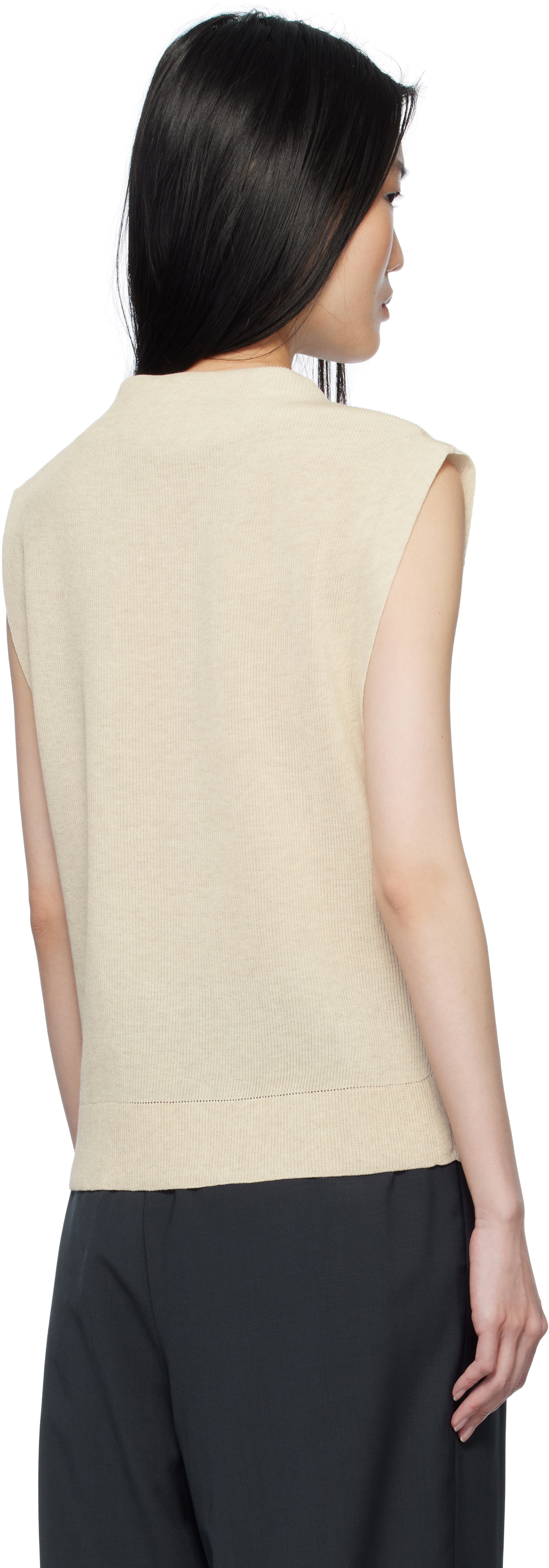 LE17SEPTEMBRE Beige Ribbed Mock Neck Knit Sweater