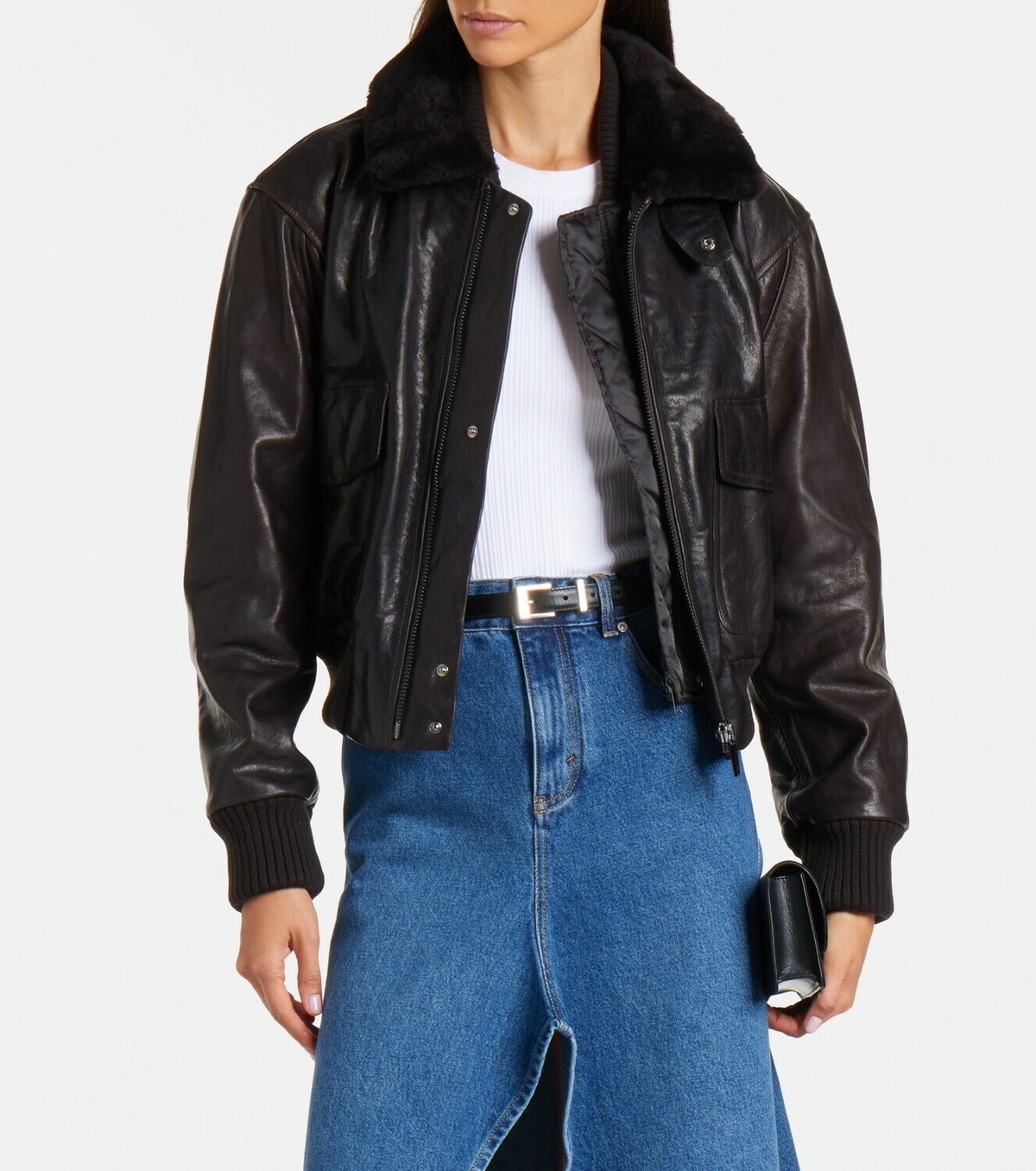 Victoria Beckham Shearling-trimmed leather jacket