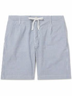 Hartford - Tank Straight-Leg Striped Cotton-Seersucker Drawstring Shorts - Blue