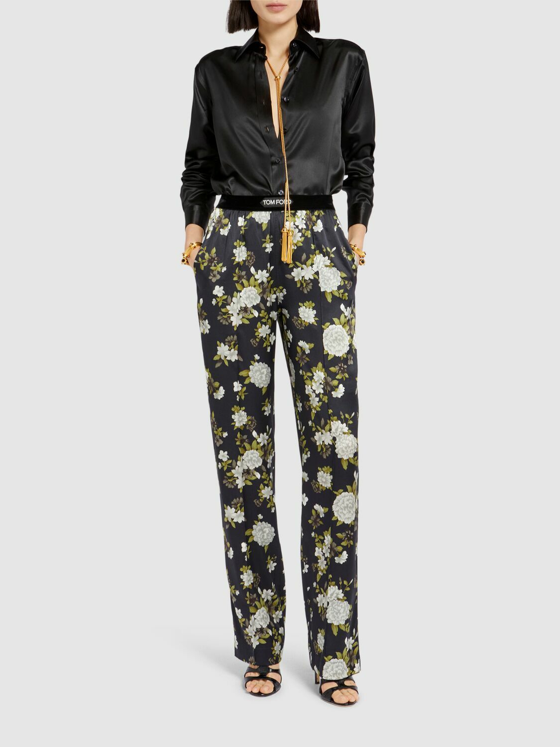 【関税&送料込み】Tom Ford Floral Silk Pants TOM FORD Floral Print Stretch Silk Satin Pants TOM FORD
