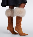 Paris Texas Lidia suede and shearling knee-high boots