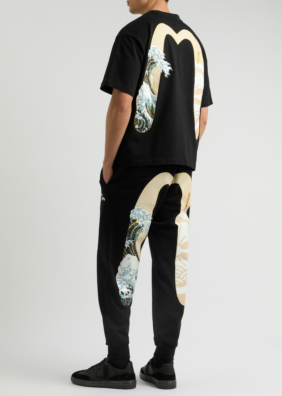 Evisu Kamon and The Great Wave Printed Cotton Sweatpants Black