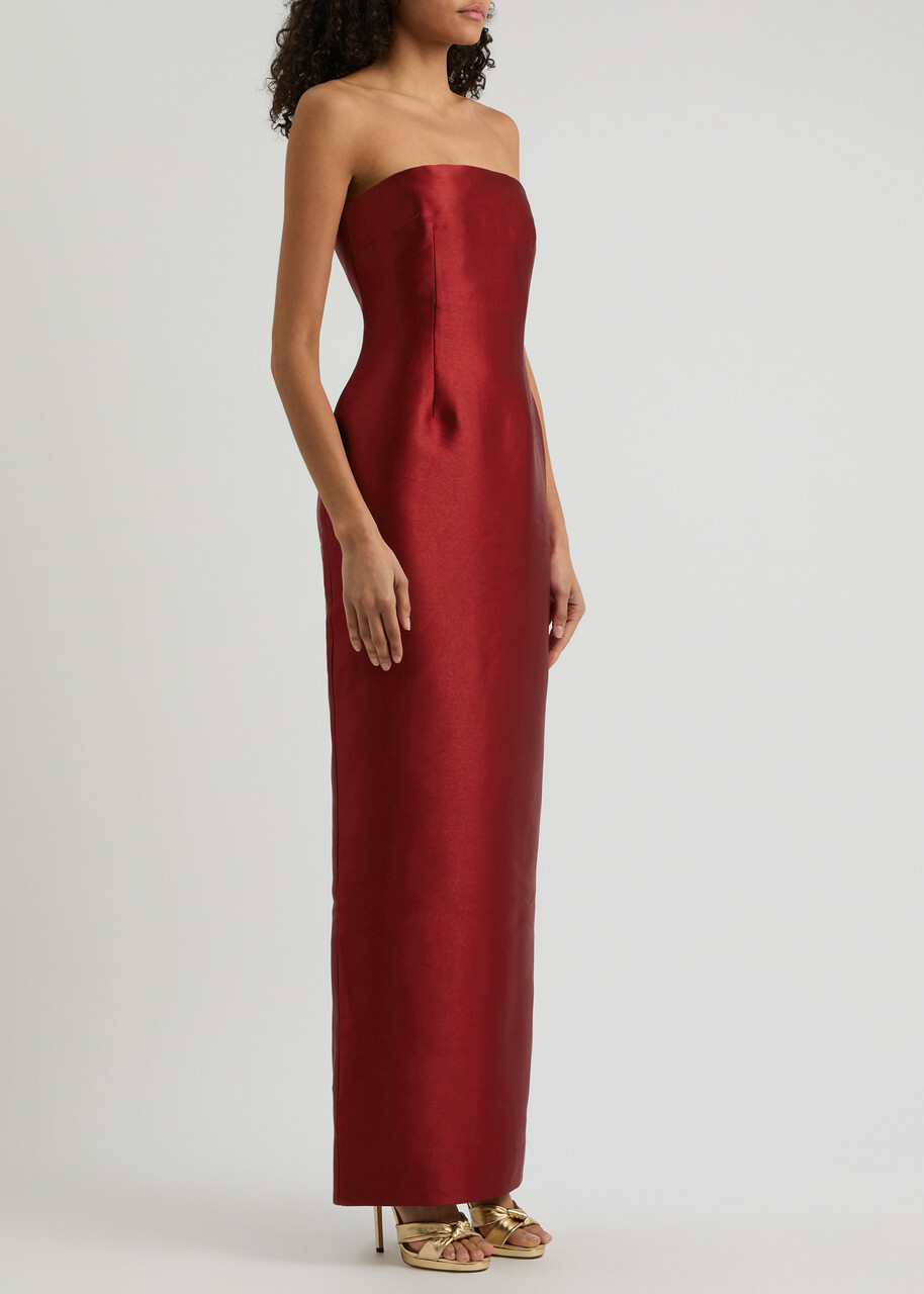 Solace London Lea Cape-effect Faille Gown Dark Red