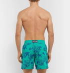 Vilebrequin - Moorea Wide-Leg Mid-Length Wide-Leg Flocked Swim Shorts - Green