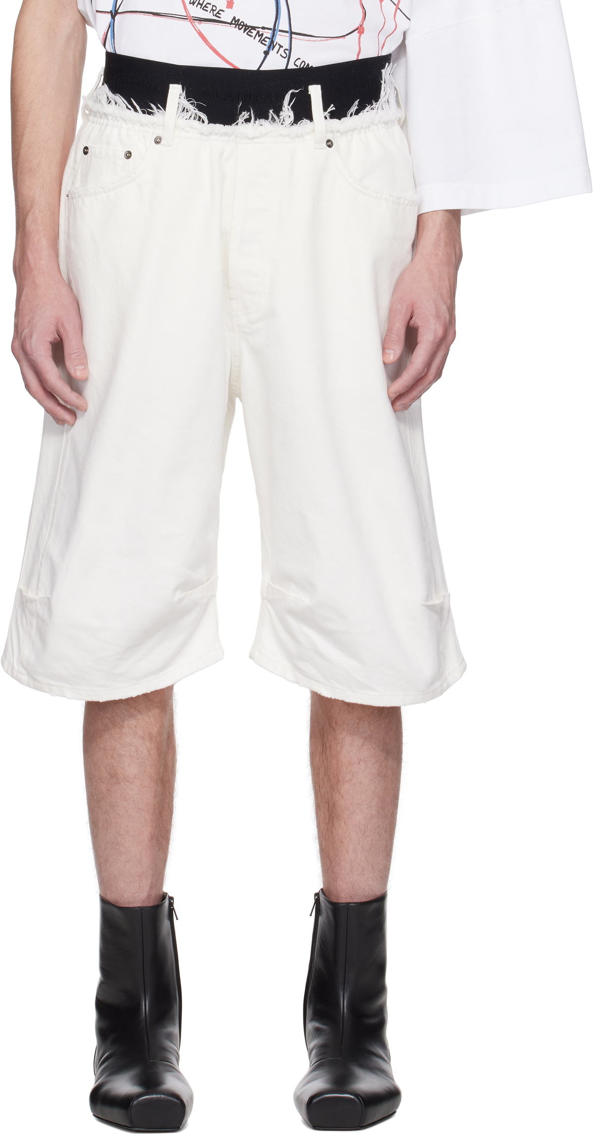 ALAINPAUL White Knee Denim Shorts