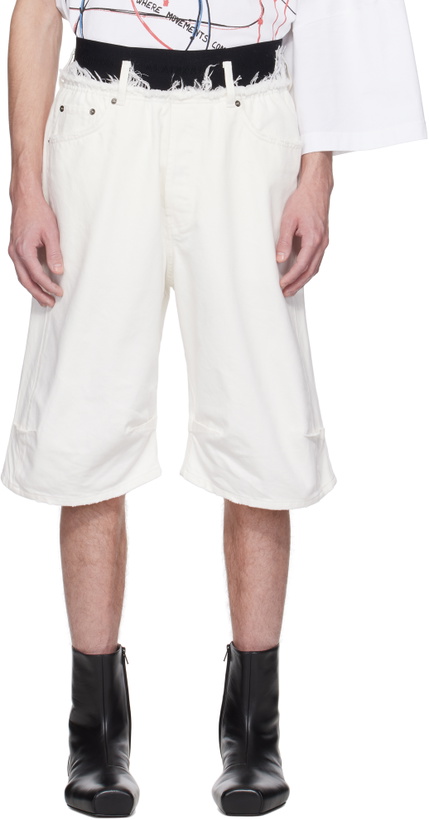 Photo: ALAINPAUL White Knee Denim Shorts
