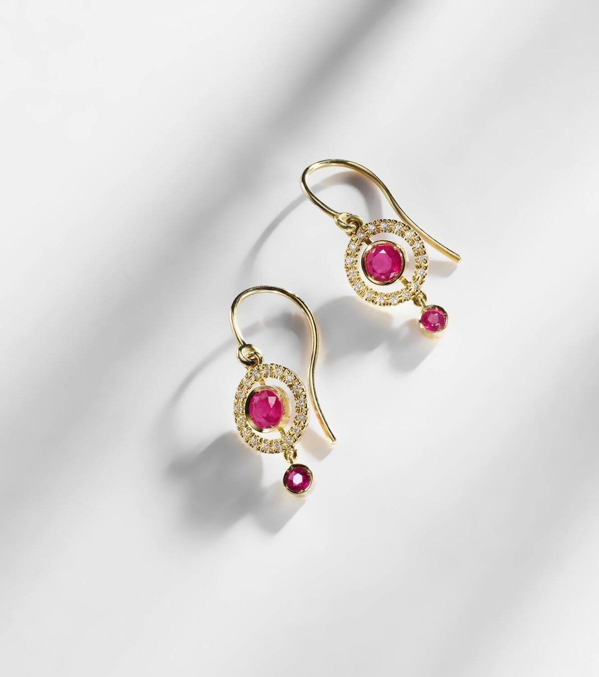 Ileana Makri Orbit 18kt gold drop earrings with rubies and diamonds