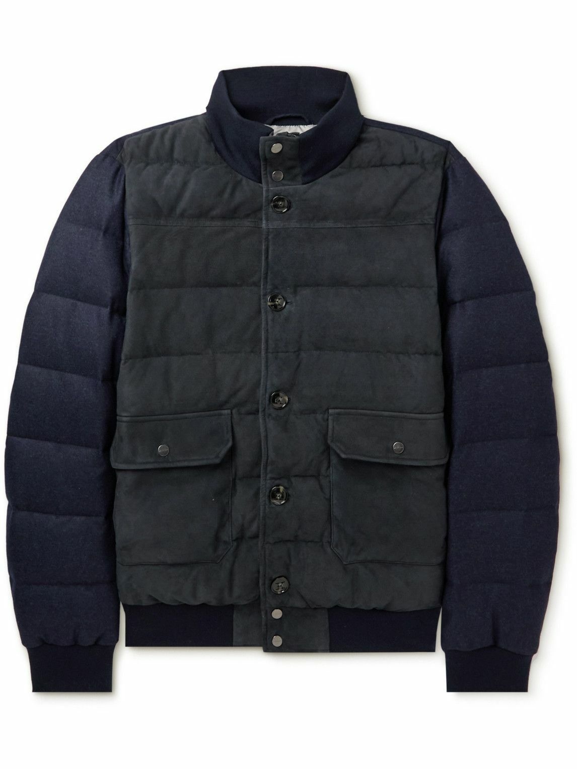 Photo: Kiton - Quilted Suede and Wool Down Jacket - Blue