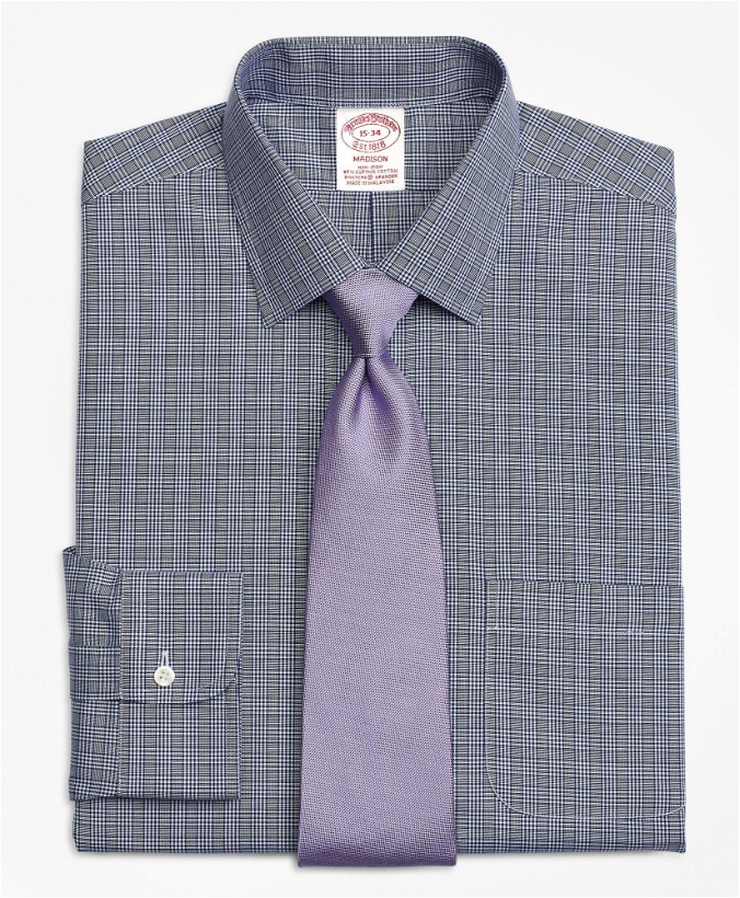 Photo: Brooks Brothers Men's Stretch Madison Relaxed-Fit Dress Shirt, Non-Iron Glen Plaid | Navy