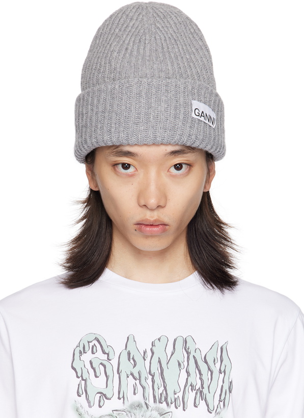 Photo: GANNI Gray Oversized Wool Rib Beanie