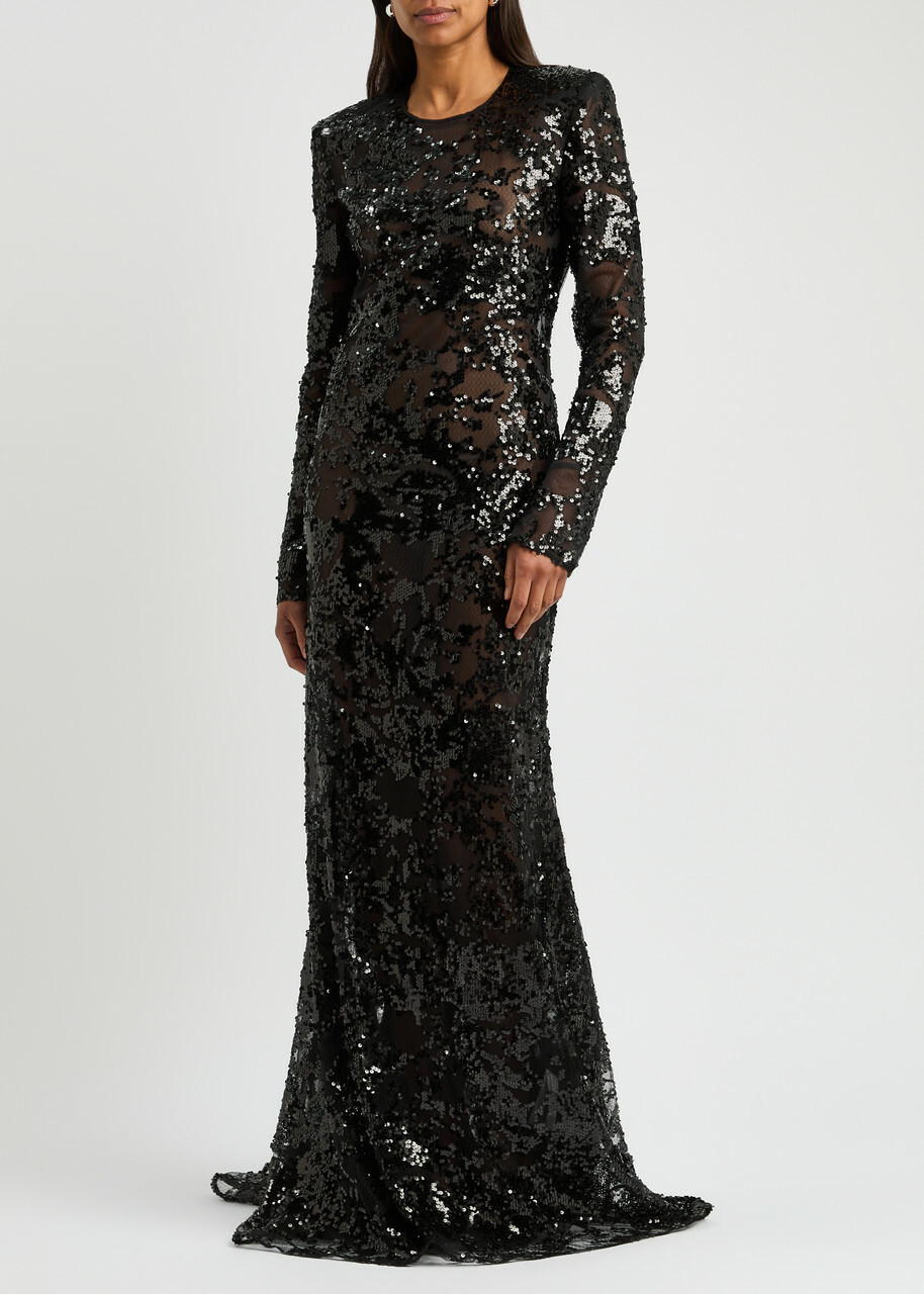 Victoria Beckham Sequin-embellished Open-back Tulle Gown Black