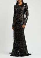 Victoria Beckham Sequin-embellished Open-back Tulle Gown Black