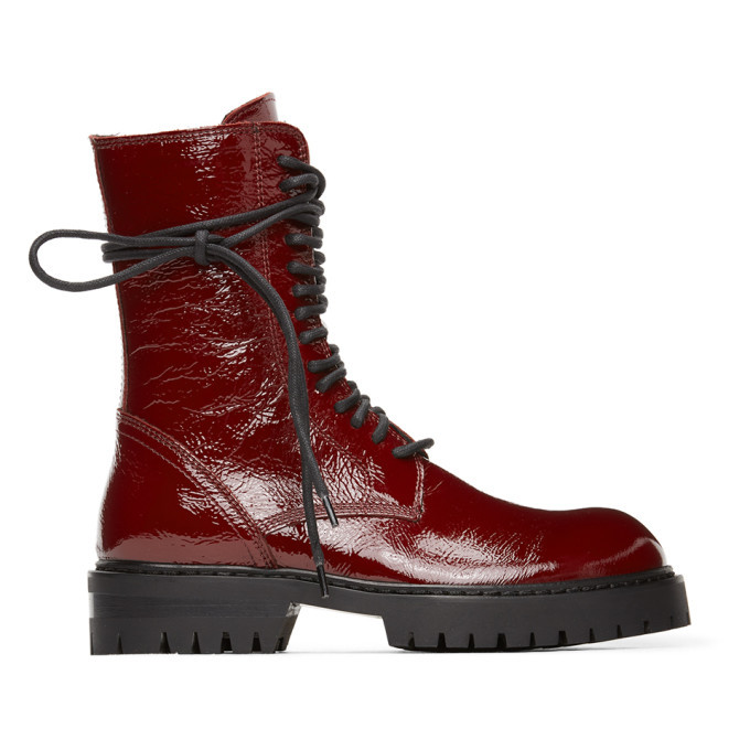 Ann Demeulemeester Red Patent Crinkle Boots