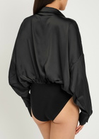 Norma Kamali Draped Satin Shirt Bodysuit Black